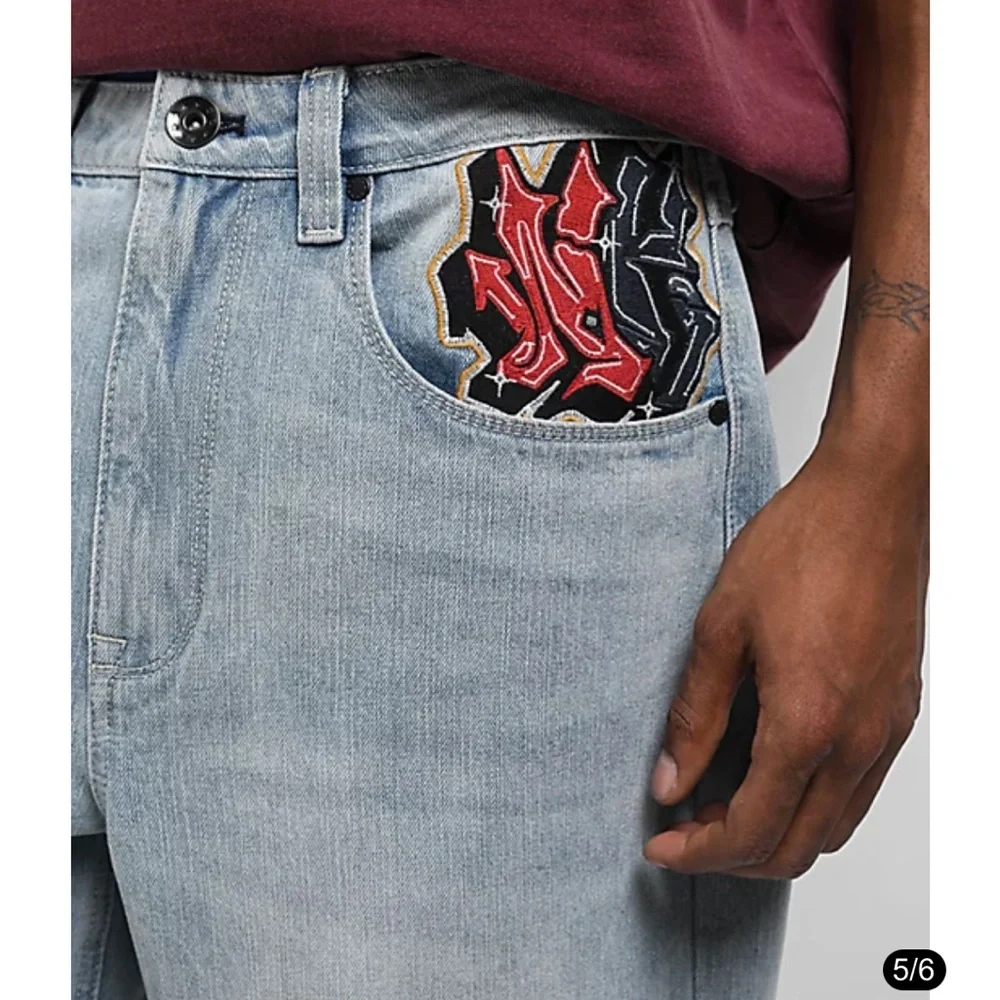 NINTH HALL AMBUSH Y2K Jeans Men’s 33 Skull Embroidered Baggy Wide Leg Panther